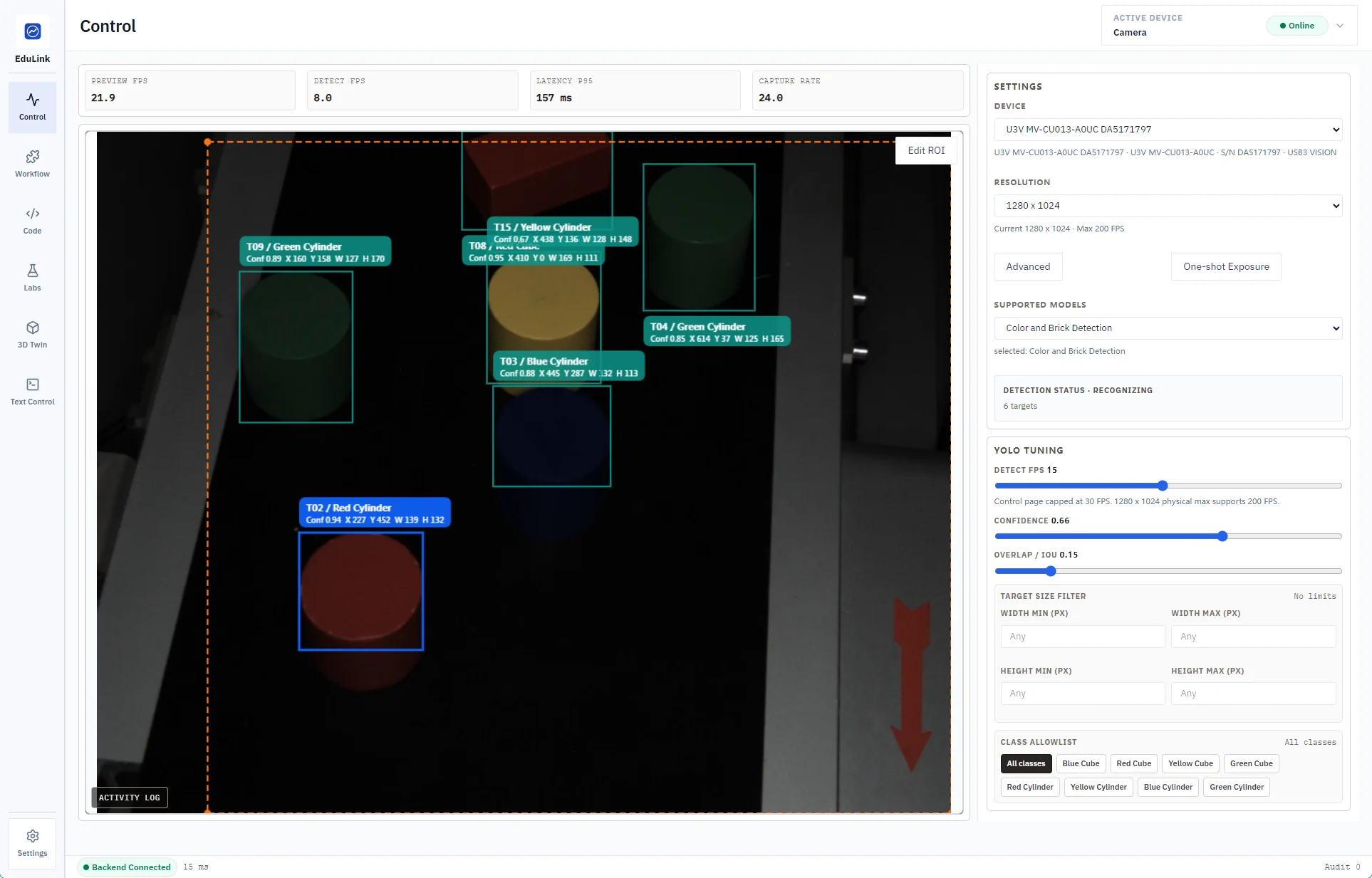 EduLink YOLO object detection software interface
